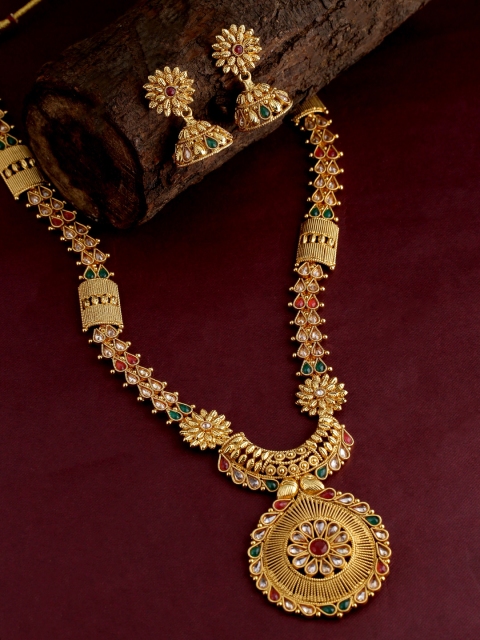 

Voylla Gold-Plated White & Green Coloured Zircons Adorned Jewellery Set