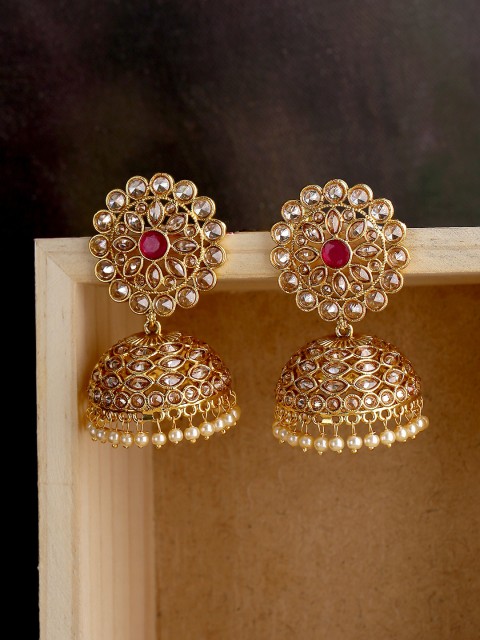 

Voylla Gold-Plated & Pink Handcrafted Dome Shaped Jhumkas