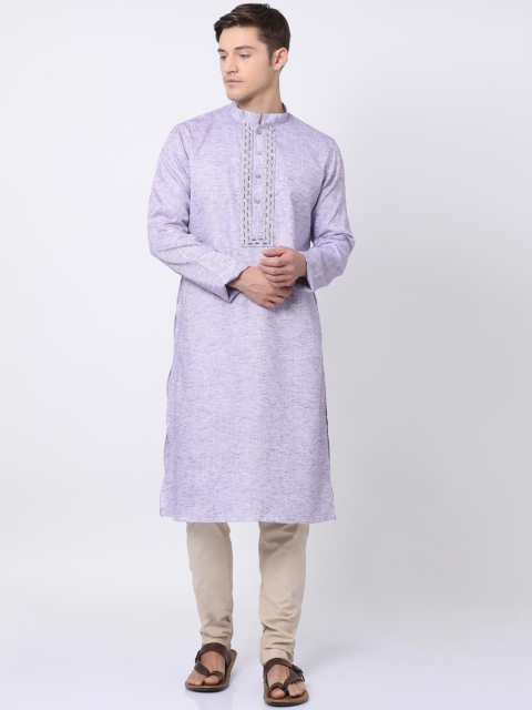

TABARD Men Lavender & Beige Solid Kurta with Churidar