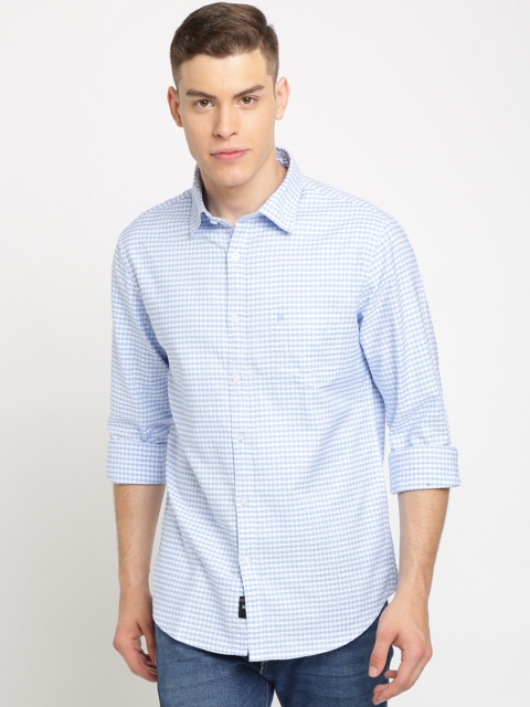 

TED HARBOR Men Blue & Off-White Slim Fit Checked Casual Shirt