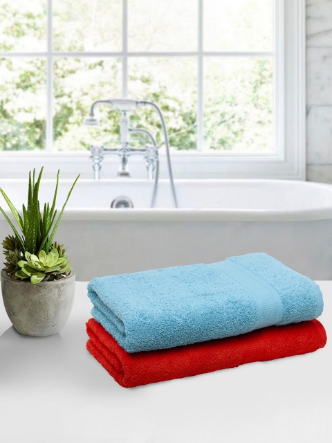 

BOMBAY DYEING Unisex Set Of 2 Solid 450 GSM Bath Towels, Red