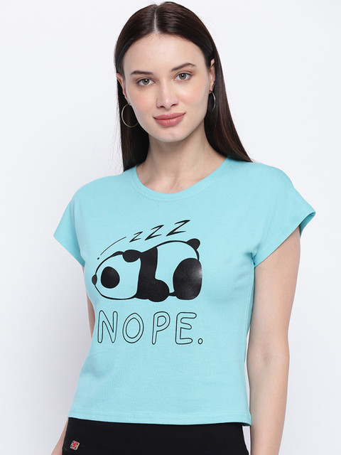 

Everlush Women Turquoise Blue Printed Top