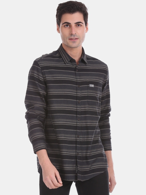 

U.S. Polo Assn. Denim Co. Men Black & Grey Regular Fit Striped Casual Shirt