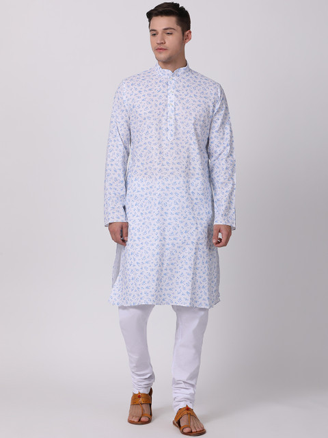 

TABARD Men White & Blue Printed Kurta with Churidar