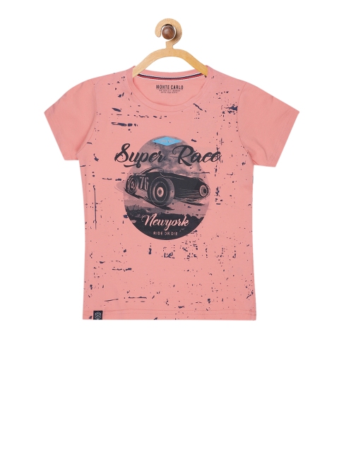 

Monte Carlo Boys Pink & Grey Printed Round Neck T-shirt