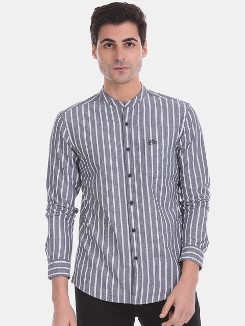 

U.S. Polo Assn. Denim Co. Men Grey & White Regular Fit Striped Casual Shirt