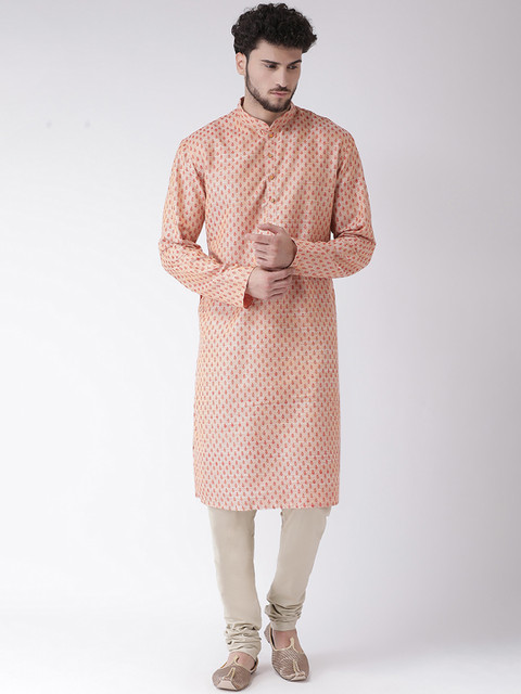 

TABARD Men Orange & Beige Woven Design Kurta with Churidar