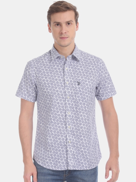 

U.S. Polo Assn. Men White & Blue Regular Fit Printed Casual Shirt