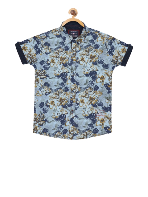 Monte Carlo Boys Blue Slim Fit Printed Casual Shirt