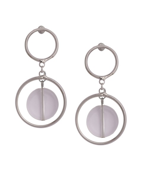 

Mali Fionna Silver-Toned & White Circular Drop Earrings