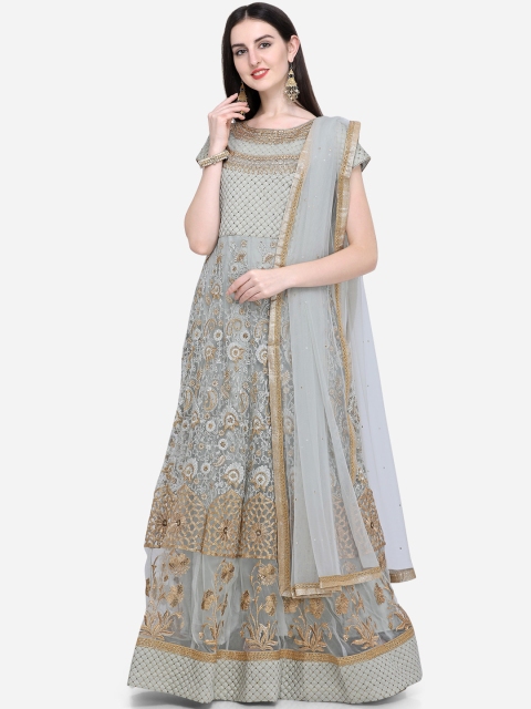 

Stylee LIFESTYLE Sea Green Net Semi-Stitched Dress Material