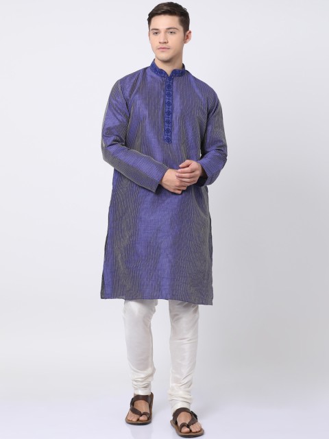 

TABARD Men Blue & White Striped Kurta with Churidar