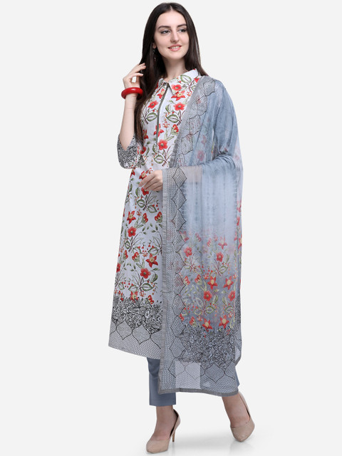 

Stylee LIFESTYLE Off-White & Blue Cotton Blend Unstitched Dress Material