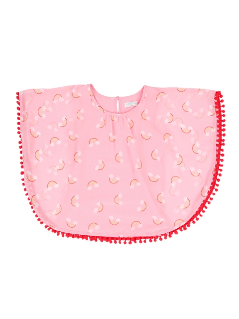 

Pantaloons Junior Girls Pink & Yellow Printed Cape Top