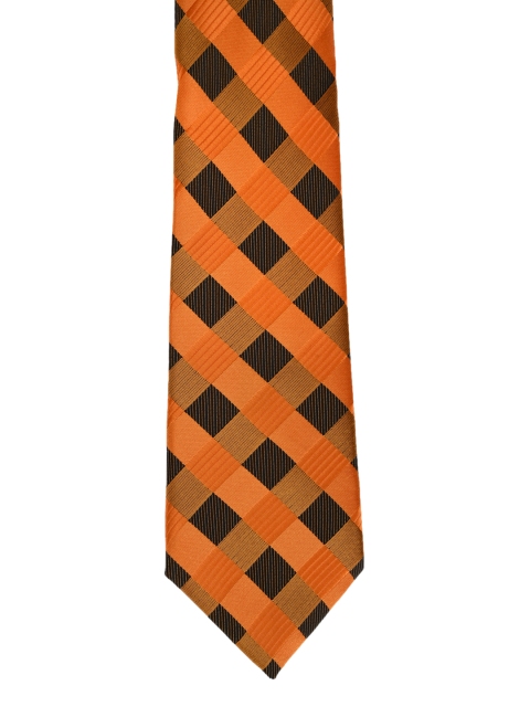 

Calvadoss Men Orange & Black Checked Broad Tie