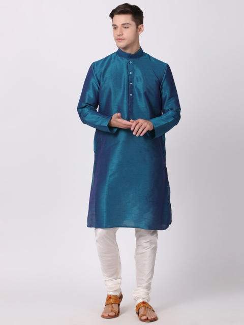 

TABARD Men Teal Blue & White Solid Kurta with Churidar