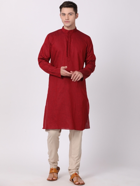 

TABARD Men Maroon & Beige Solid Kurta with Churidar