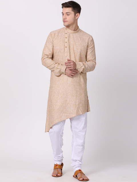 

TABARD Men Beige & White Solid Kurta with Churidar