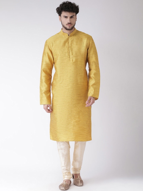 

TABARD Men Yellow & Beige Woven Design Kurta with Churidar
