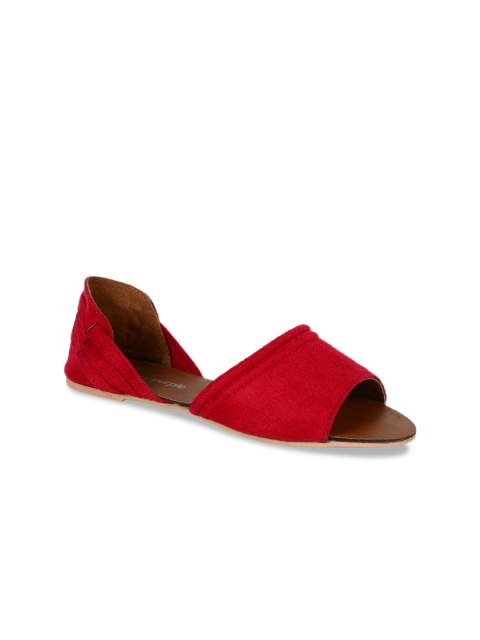 

Berry Purple Women Red Solid Suede Open Toe Flats