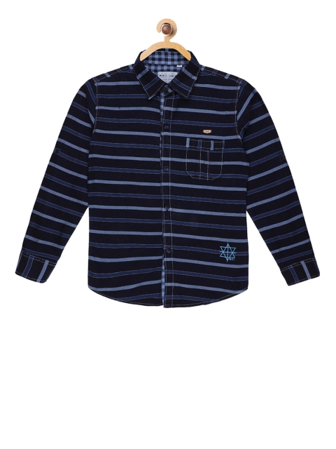 Monte Carlo Boys Navy Blue Slim Fit Striped Casual Shirt