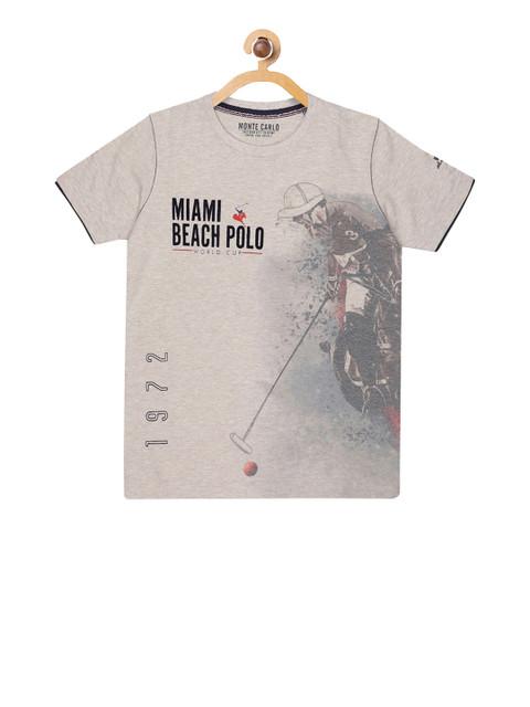 

Monte Carlo Boys Beige & Grey Printed Round Neck T-shirt