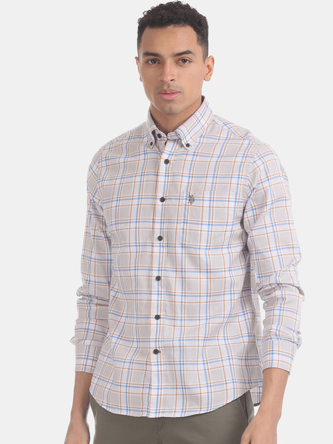

U.S. Polo Assn. Men Grey & White Regular Fit Checked Casual Shirt