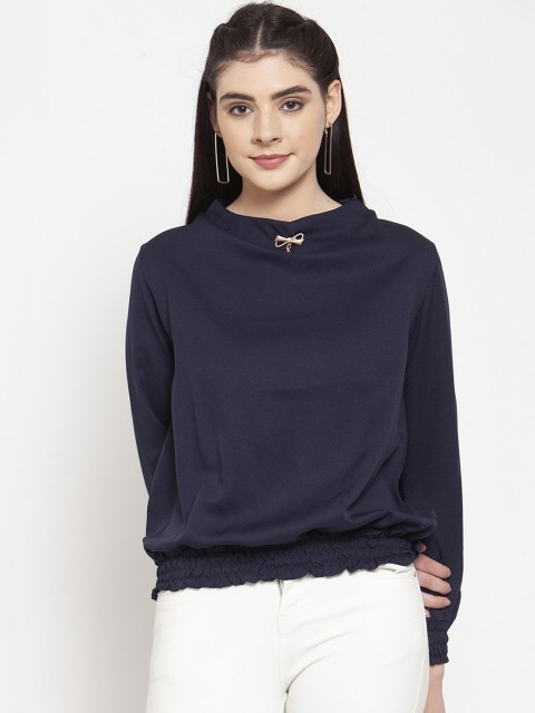 

armure Women Navy Blue Solid Blouson Top