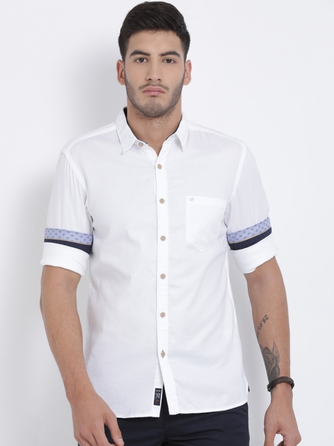 

t-base Men White Regular Fit Solid Casual Shirt