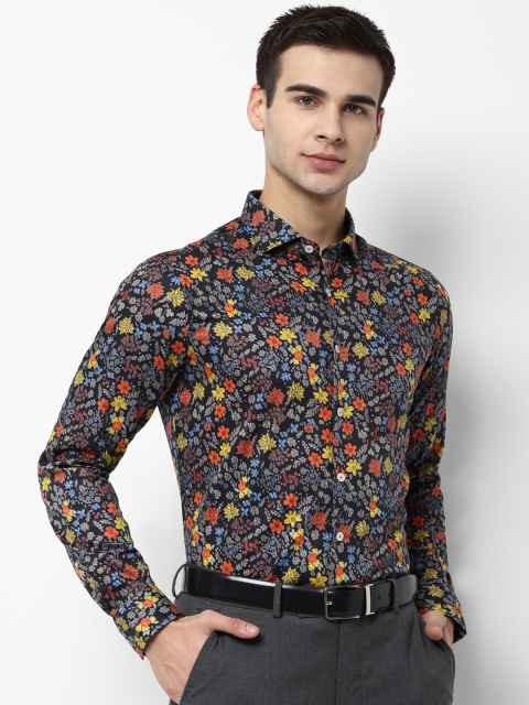 

SIMON CARTER LONDON Men Black & Yellow Slim Fit Printed Formal Shirt
