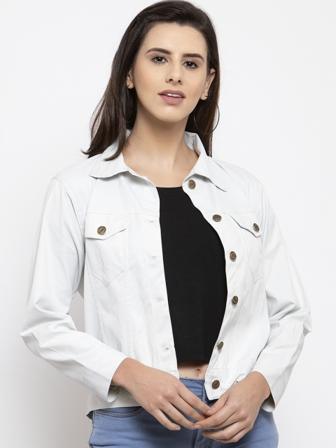 

VOXATI Women Off-White Solid Denim Jacket