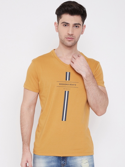 

Octave Men Mustard Printed Round Neck T-shirt