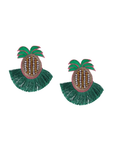 

Adwitiya Collection Green & Gold-Plated Quirky Drop Earrings