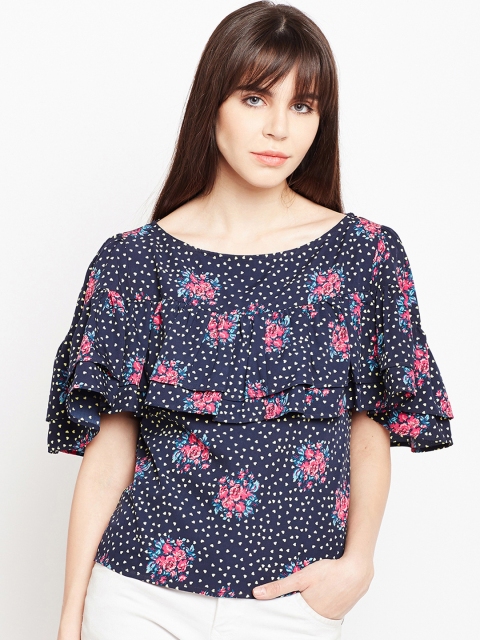 

Ruhaans Women Navy Blue Printed Top
