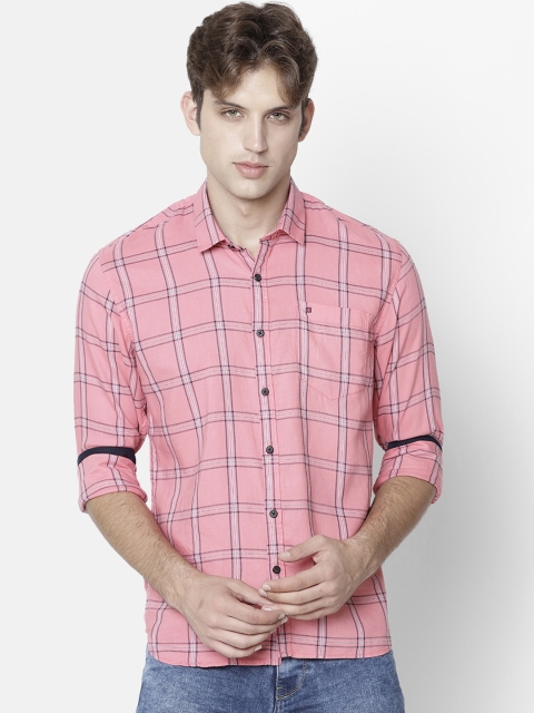 

COOL COLORS Men Pink Slim Fit Checked Casual Shirt
