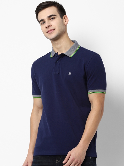 

Allen Solly Sport Men Navy Blue Solid Polo Collar Pure Cotton T-shirt