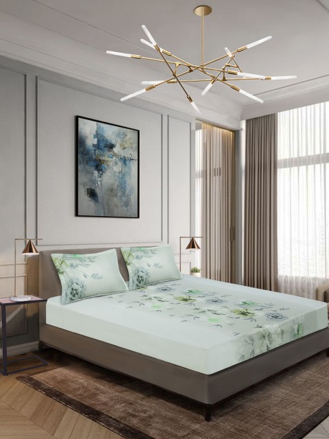 

Aura Green & Yellow Floral 144 TC Cotton 1 King Bedsheet with 2 Pillow Covers