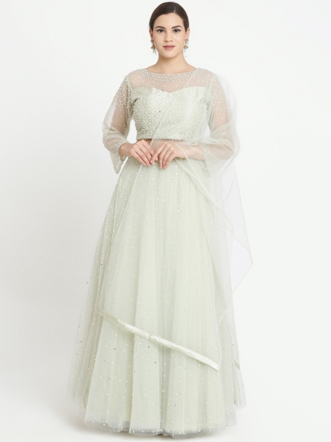 

Koskii Mint Green & White Embellished Ready to Wear Lehenga & Blouse with Dupatta