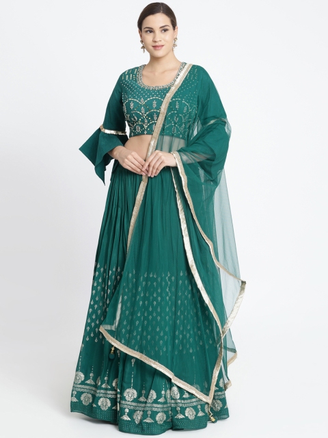 

Koskii Green Embellished Ready to Wear Lehenga & Bell Sleeve Blouse with Dupatta