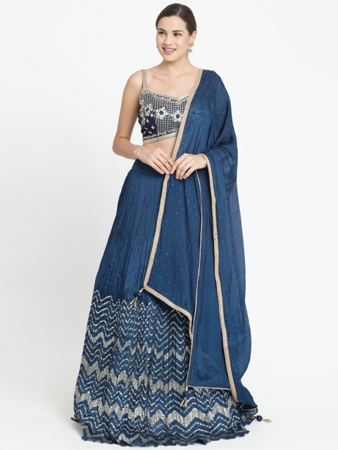 

Koskii Blue & Beige Embroidered Ready to Wear Lehenga & Blouse with Dupatta