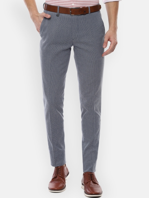 

V Dot Men Blue Slim Fit Checked Formal Trousers