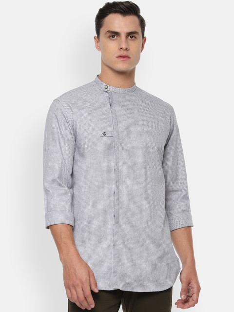 

V Dot Men Grey Slim Fit Printed Casual Shirt