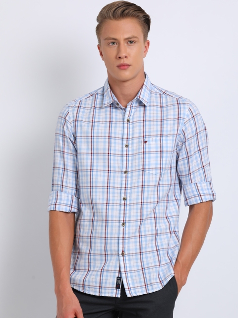 

t-base Men Blue & Maroon Regular Fit Checked Casual Shirt