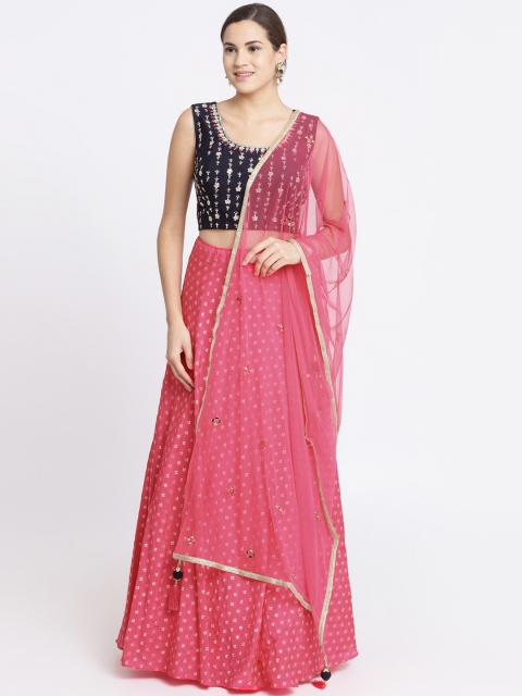 

Koskii Pink & Navy Blue Embellished Ready to Wear Lehenga & Blouse with Dupatta