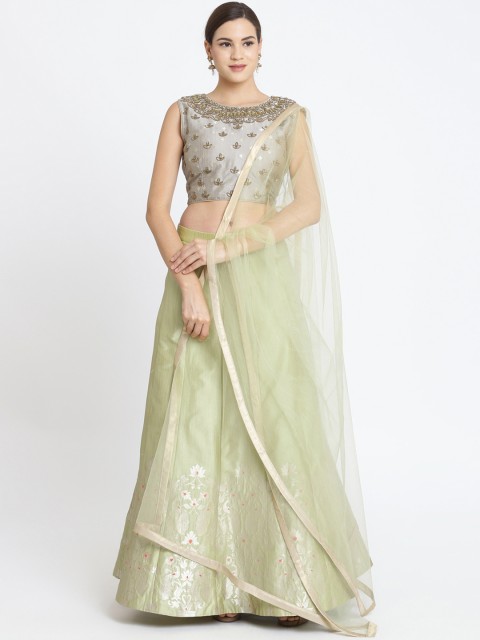 

Koskii Green & Grey Embellished Ready to Wear Lehenga & Blouse with Dupatta