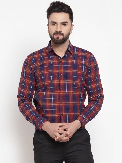 

JAINISH Men Blue & Red Regular Fit Checked Formal Shirt