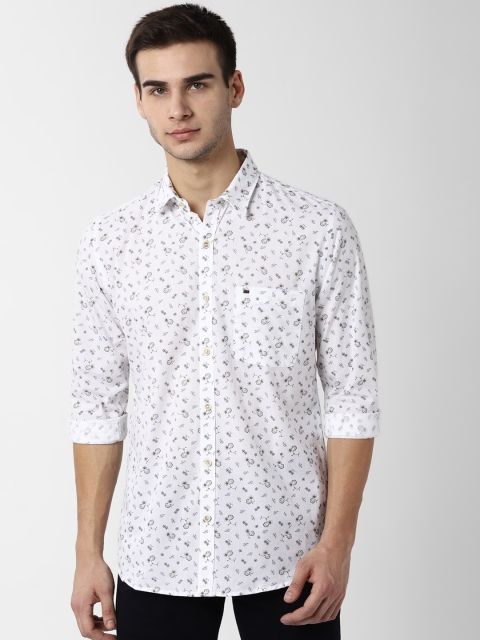 

Peter England Casuals Men White & Blue Slim Fit Printed Casual Shirt