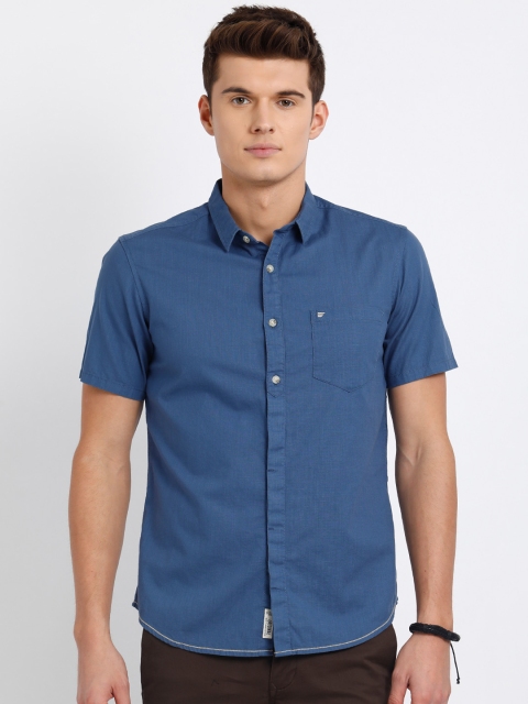 t-base Men Blue Regular Fit Solid Casual Shirt