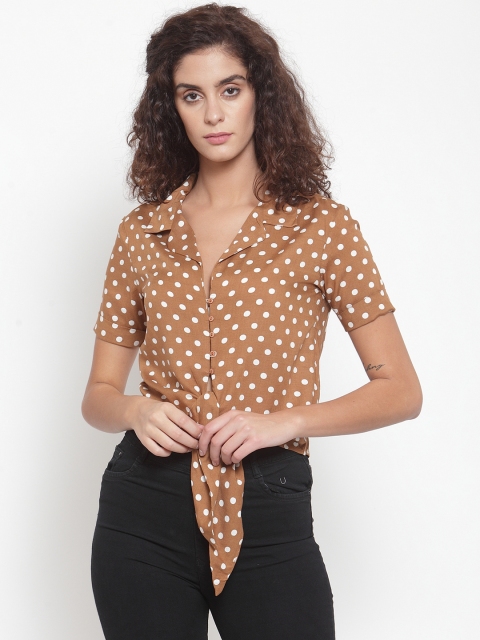 

Purplicious Women Brown & Off-White Slim Fit Printed Casual Shirt