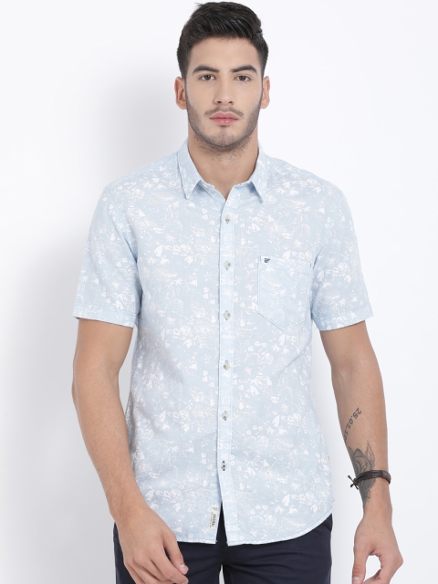 

t-base Men Blue & White Regular Fit Printed Casual Shirt